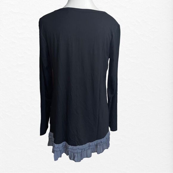 LOGO LORI GOLDSTEIN Rayon Ruffle Black Top with Asymmetric Hem Small A309802 - Picture 3 of 8